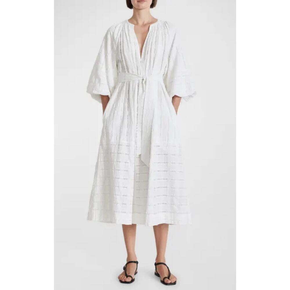 Mara Hoffman Organic Cotto V Neck Belted White Midi Dress Size S